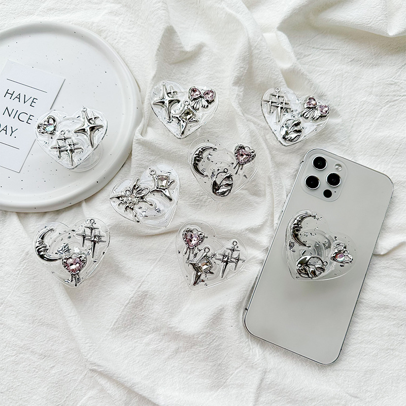 Phone Accessories Stand - Şeffaf Kalp Telefon Tutucu Arka Yapışkanlı
