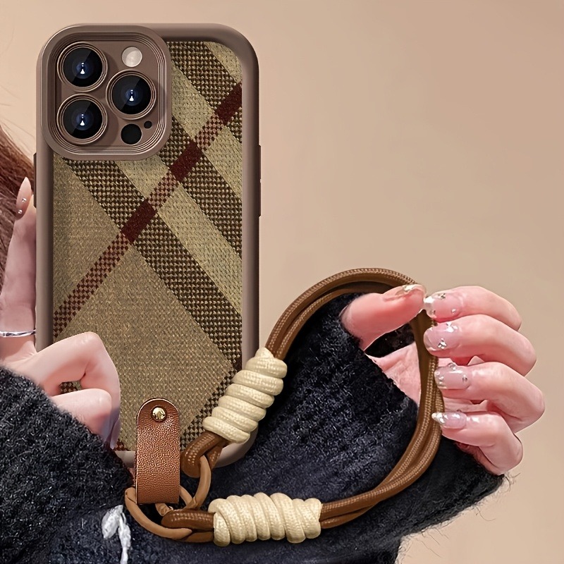 Lanyard Phone Strap - Kahverengi Çizgili Kordon Askılı Telefon Kılıfı