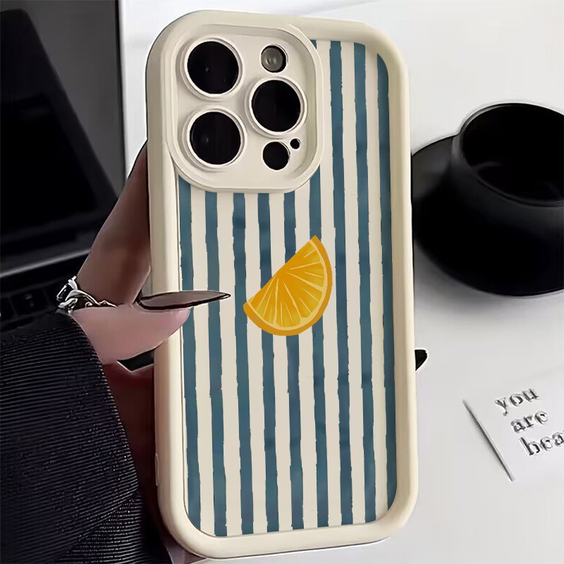 Phone Accessories To Sell - Çizgili Limon Dilimi Desenli Telefon Kılıfı