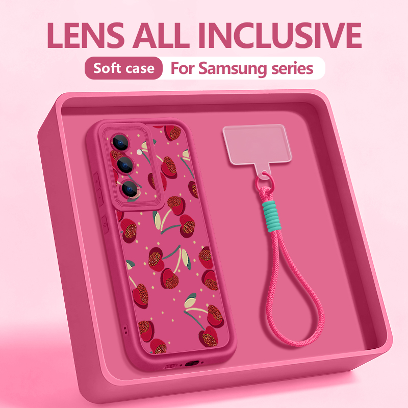 Lanyard Phone Strap - Küçük Kiraz Desenli Kordonlu Telefon Kılıfı