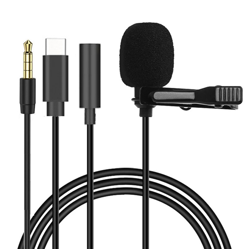 Type C Adapter - 1.5m Mini Taşınabilir Yaka Mikrofonu Kondenser